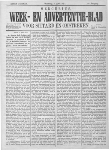  1871- Extra nummer Mercurius (wijziging naam in Katholieke Limburger), 10e jaargang, 05 april 1871
